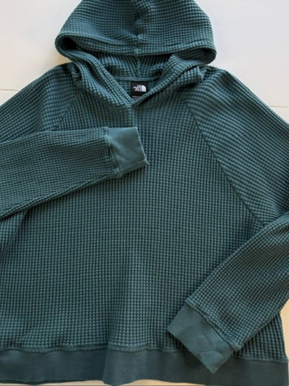 The North Face Womenโs Chabot Waffle Hoodie XL Teal EUC Waffle Knit